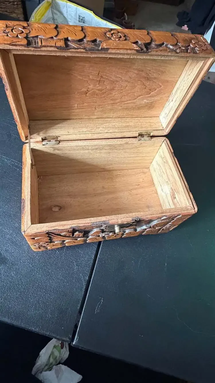 Vintage Hand Carved Wooden Chinese Trinket Jewelry Box